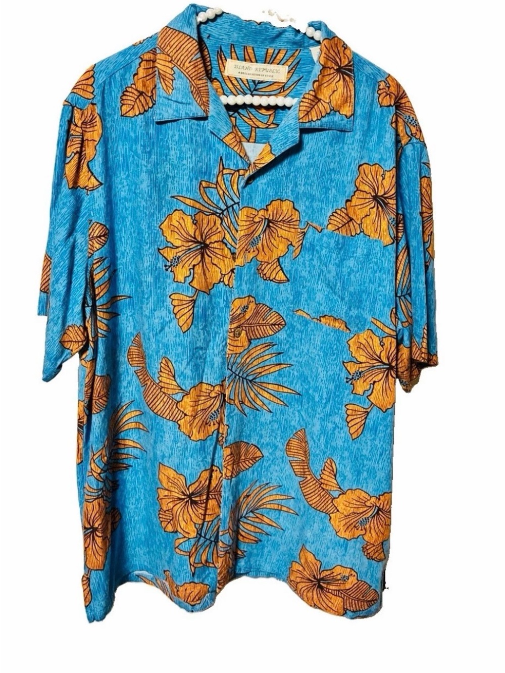 Island Republic Short Sleeve Button Down Blue Floral Men's XL- 55% Silk